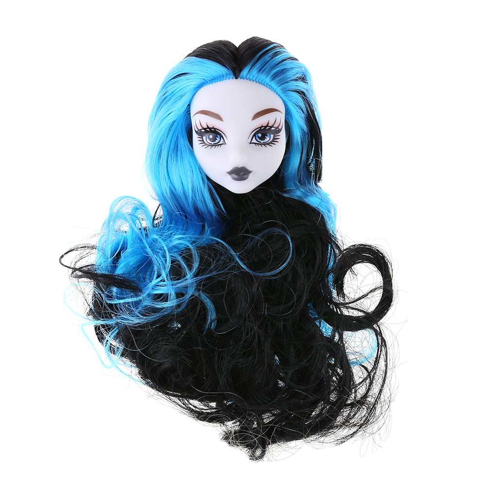 Cabeza de muñeca de monstruo de hadas con pelo, cabeza de muñeca desnuda de plástico, artículos de juguete (azul)